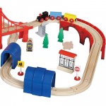 Set trenulet Pod si Tunel Rail Road 60 piese Bridge & Tunel din lemn cu circuit suspendat MAXIM